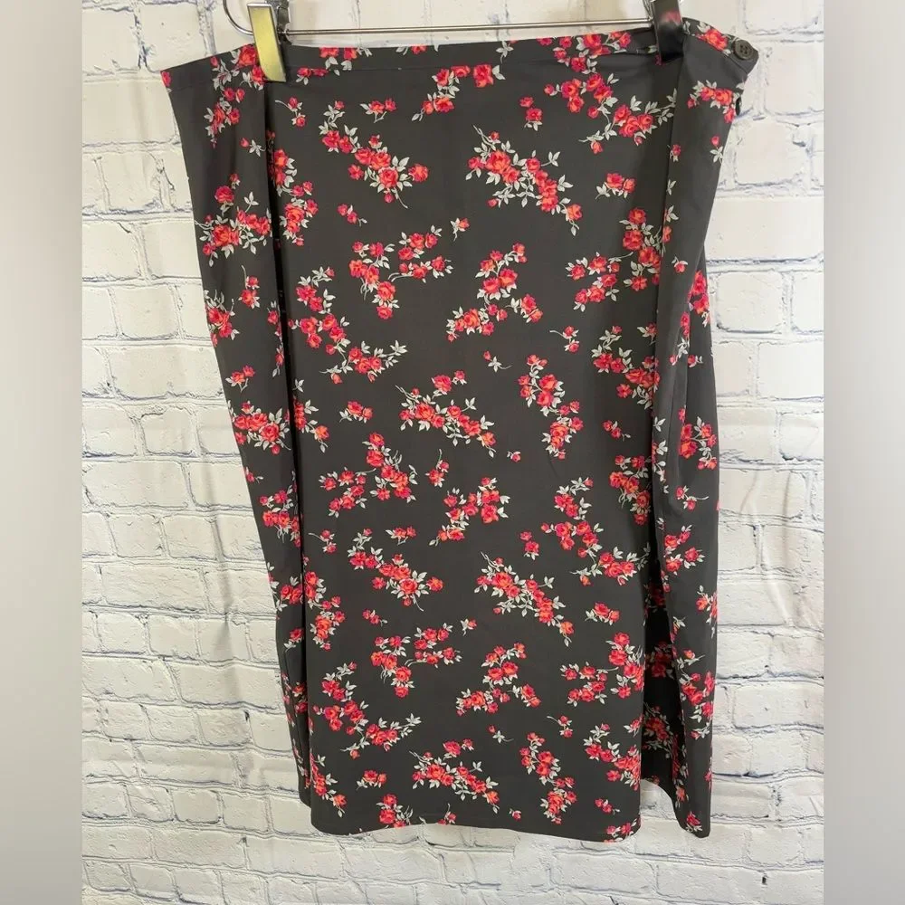 The Limited Gray Ditzy Floral Cottagecore Boho Midi Vintage Stretch Skirt 12